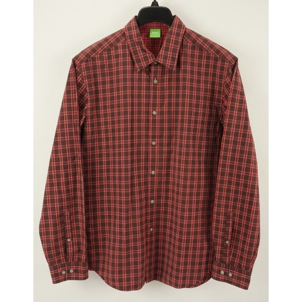 Hugo Boss Bugsville Men's 2XL Slim Long Sleeve Red Tartan Plaid Button Up Shirt